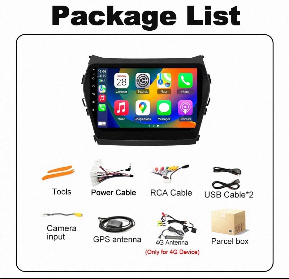 Pantalla de coche de 4 núcleos 1G+32G con Bluetooth y Carplay para Hyundai IX45 7