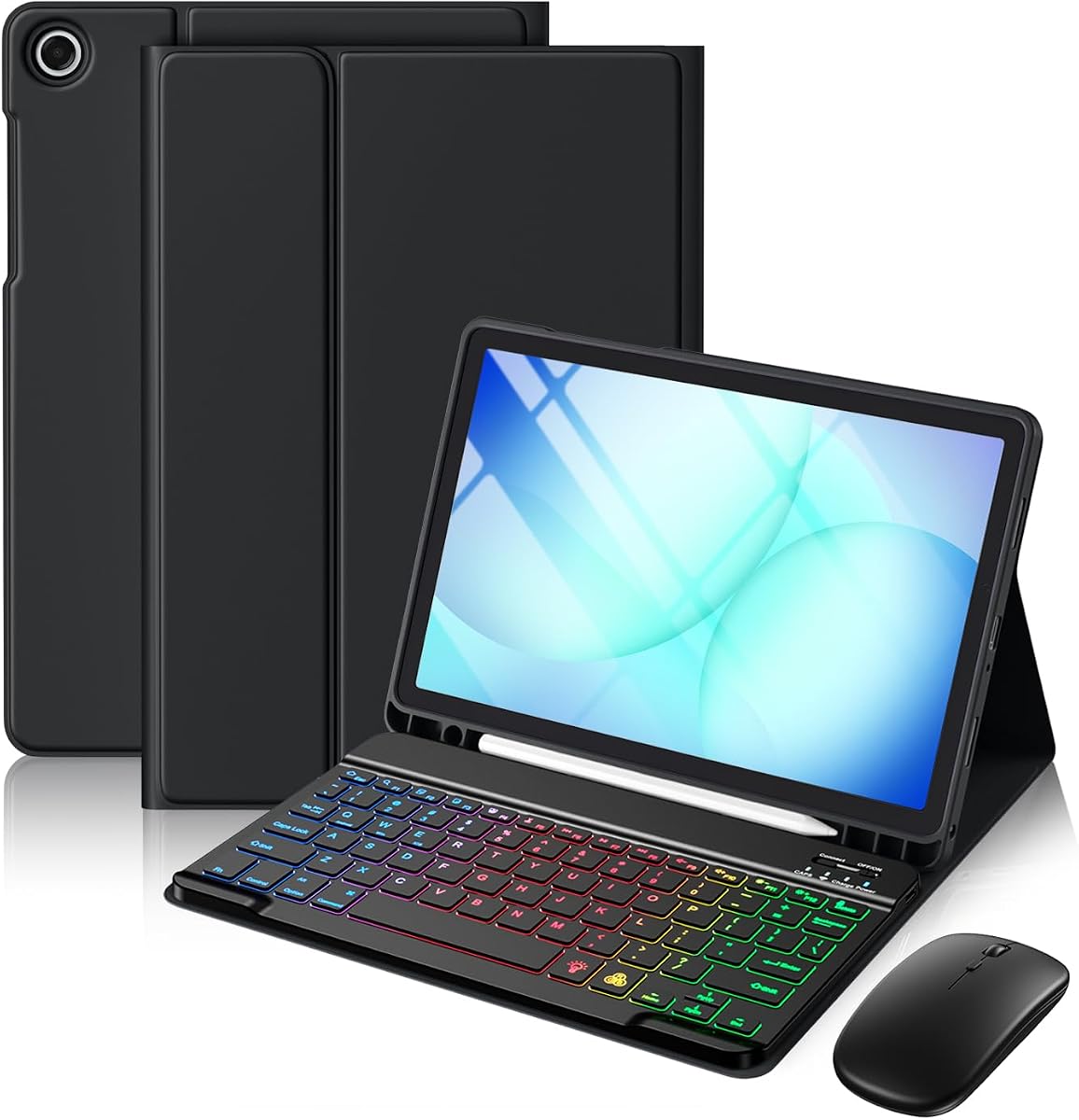 Harvopu for Galaxy Tab A11 Plus/A9 Plus Case with Keyboard-Wireless Mouse | Backlit Detachable Keyboard Stain-Resistant Cover with Pen Holder for Galaxy A11+/A9+ 5G Tablet Case 11-inch,Black