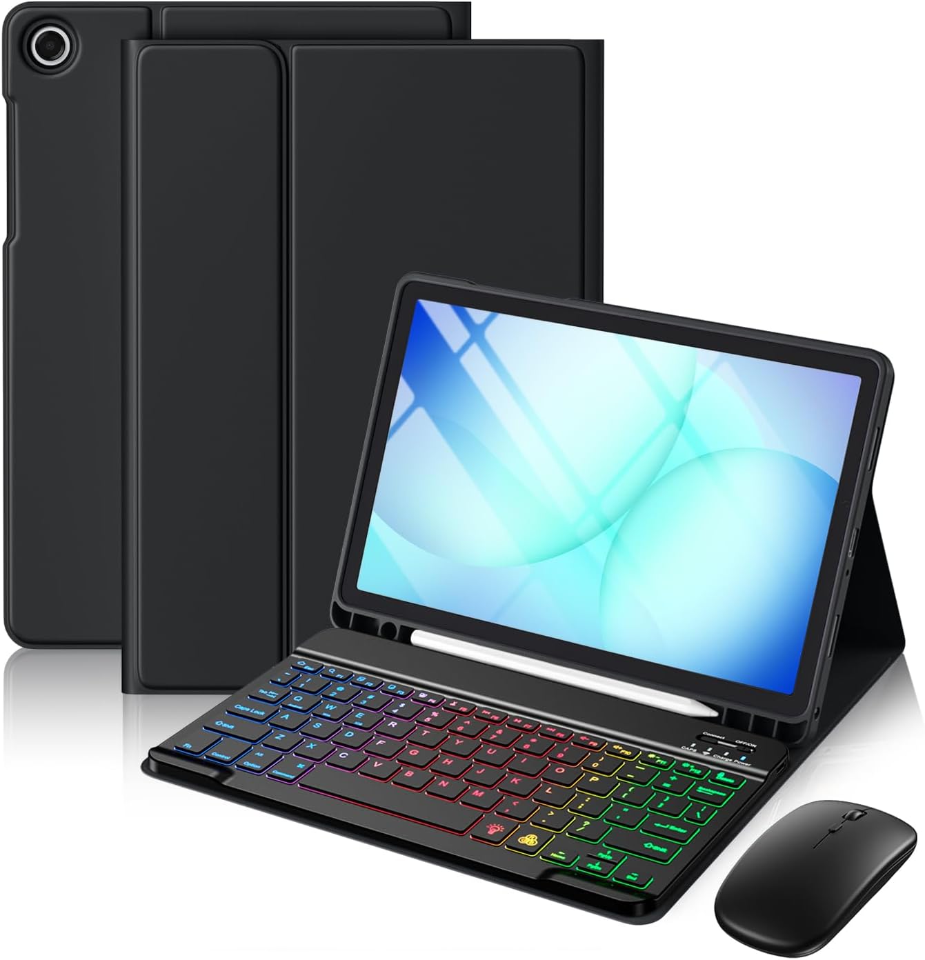 Harvopu for Galaxy Tab A11 Plus/A9 Plus 11" Case with Keyboard-Wireless Mouse Backlit Detachable Keyboard Stain-Resistant Cover with Pen Holder for Galaxy A11+/A9+ 5G Tablet Case 11-inch,Black