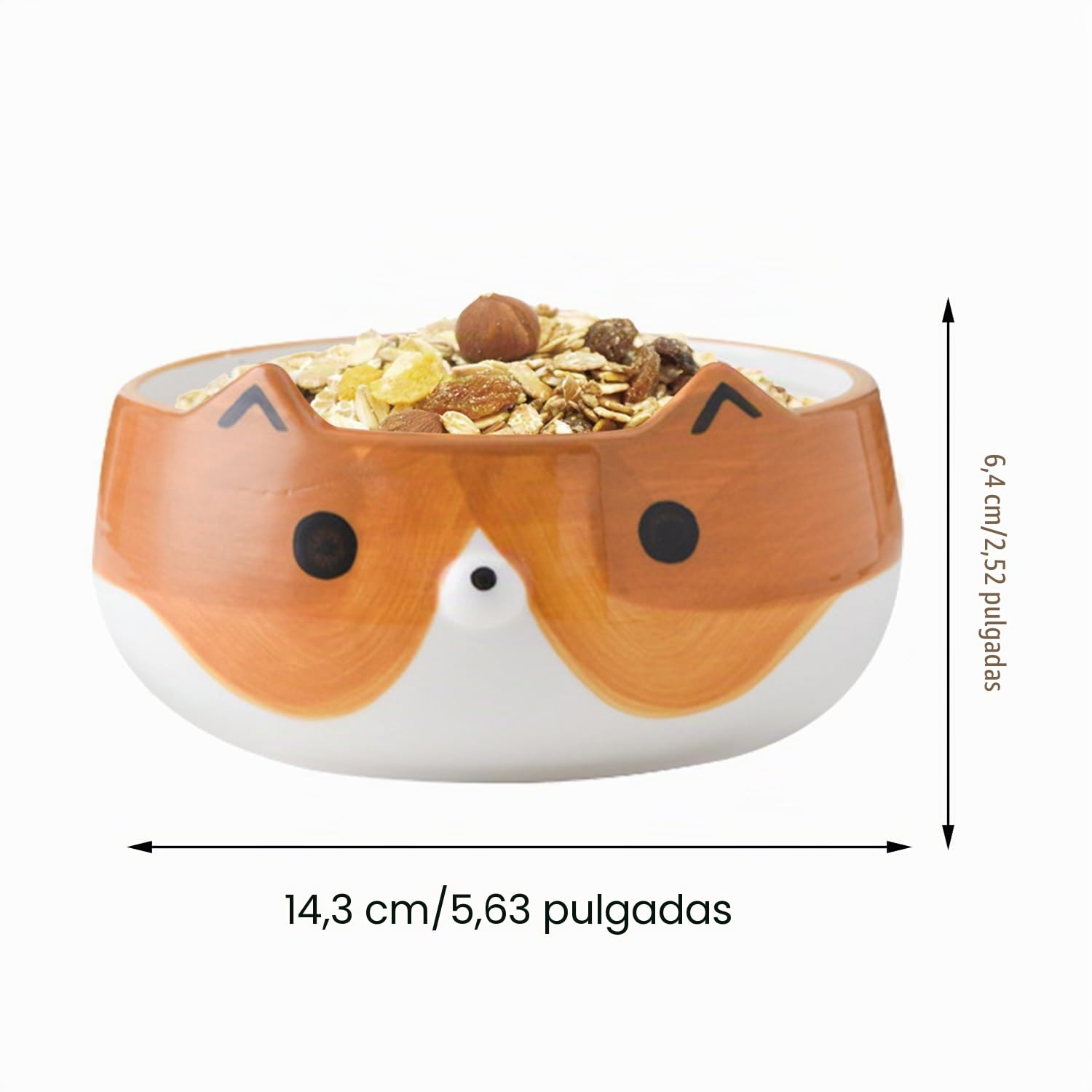 FOGARI Cuenco de cereales para niños, de cerámica, diseño de gato y zorro, fácil de limpiar, bordes lisos, resistente al calor, perfecto para desayunos y aperitivos (perrito)