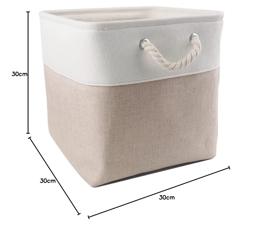 Mangata Stoff Aufbewahrungsbox 30x30x30 cm Faltbar Helles Khaki Weiß 4er Pack – Ansicht 9