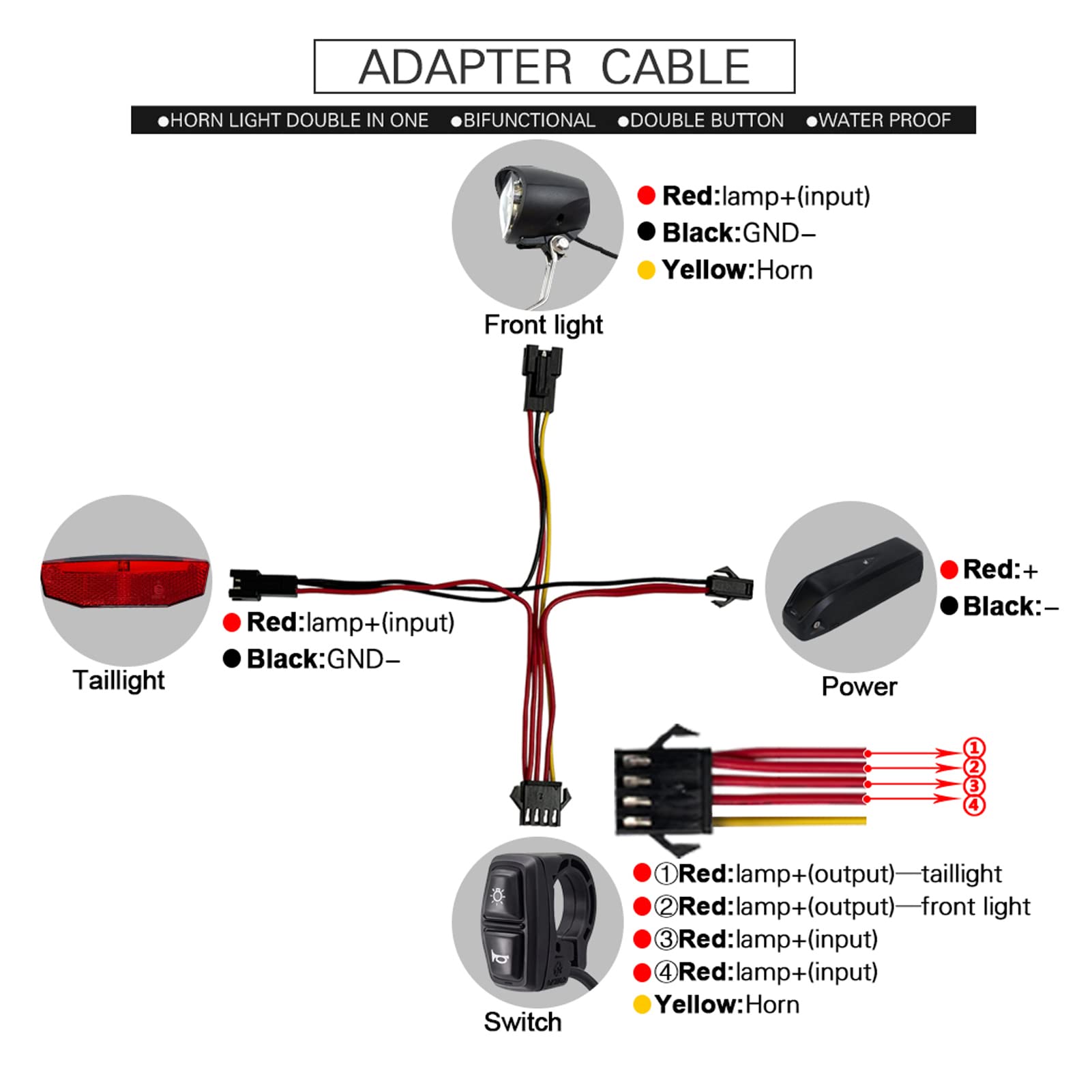 Fari per biciclette elettriche Kit luci posteriori Doppio interruttore Avvisatore acustico per bicicletta Set per biciclette