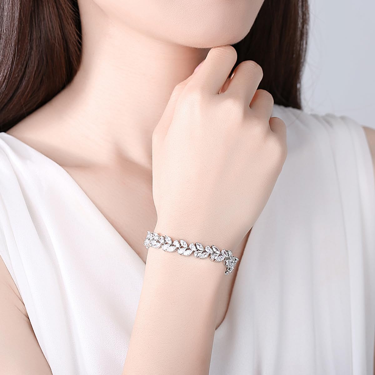 14K Gold Natural Crystal Bracelet for Women,Sparkling Branch Design White Crystal Charm Bracelet,Luxury Wedding Jewelry Gift
