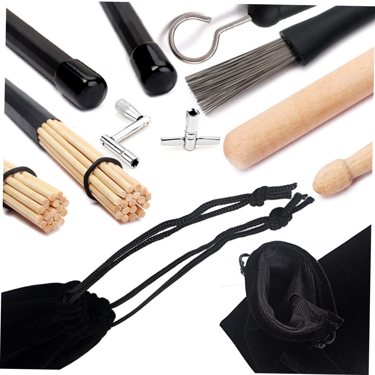 TOYANDONA 1set Bacchette e Chiave Accordatura Per Batteria Spazzole Professionali Per Jazz Strumento Per Musicisti e Principianti Design e Facile Usare