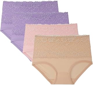 HGps8w 4-Pack Women's Plus Size Lace Underwear High Waisted Comfortable Stretch Full Coverage Briefs Shapewear Panties