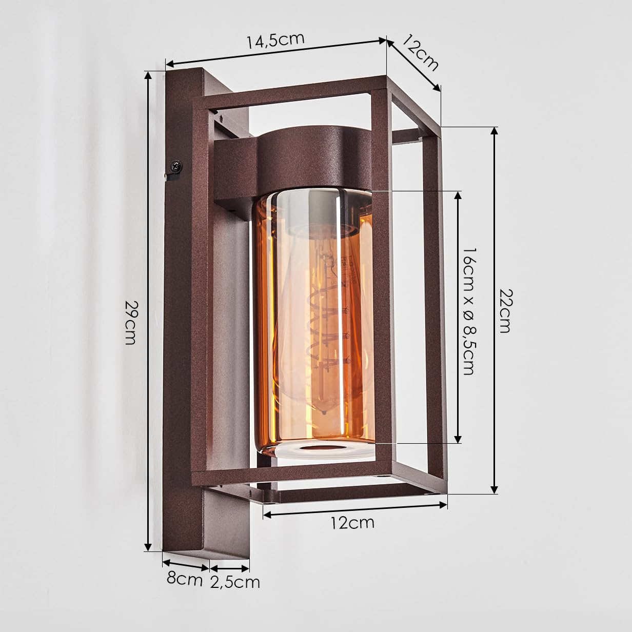 HOFSTEIN Außenwandleuchte Boucinho, Außenwandlampe aus Metall/Glas in Rost/Bernstein, Wechselglas Klar, Wandleuchte Down außen mit tollem Lichteffekt, E27, IP44, Hof, Außenbereich, Terrasse, Haustüre