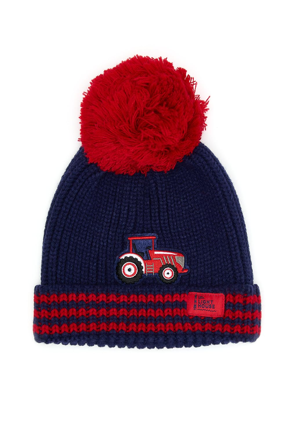 LightHouse Kids Bobbie Warm Bobble Cable Knit Hat - Childrens Winter Outdoor Headwear - Red Tractor - 5-10 Years