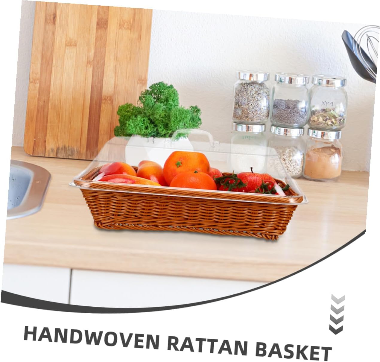 VALICLUD Woven Rattan Bread Basket with Lid 40x30x15cm Multipurpose Handwoven Storage Bin for Kitchen Tabletop Food Serving and Outdoor Picnic Fruit Basket
