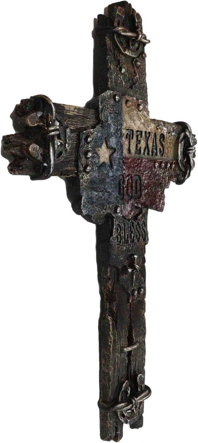 Ebros Gift Rustic Western Lone Star Texas State Flag Wall Cross Decor Plaque In Distressed Driftwood Finish Christian Catholic Decorative Accent Crosses