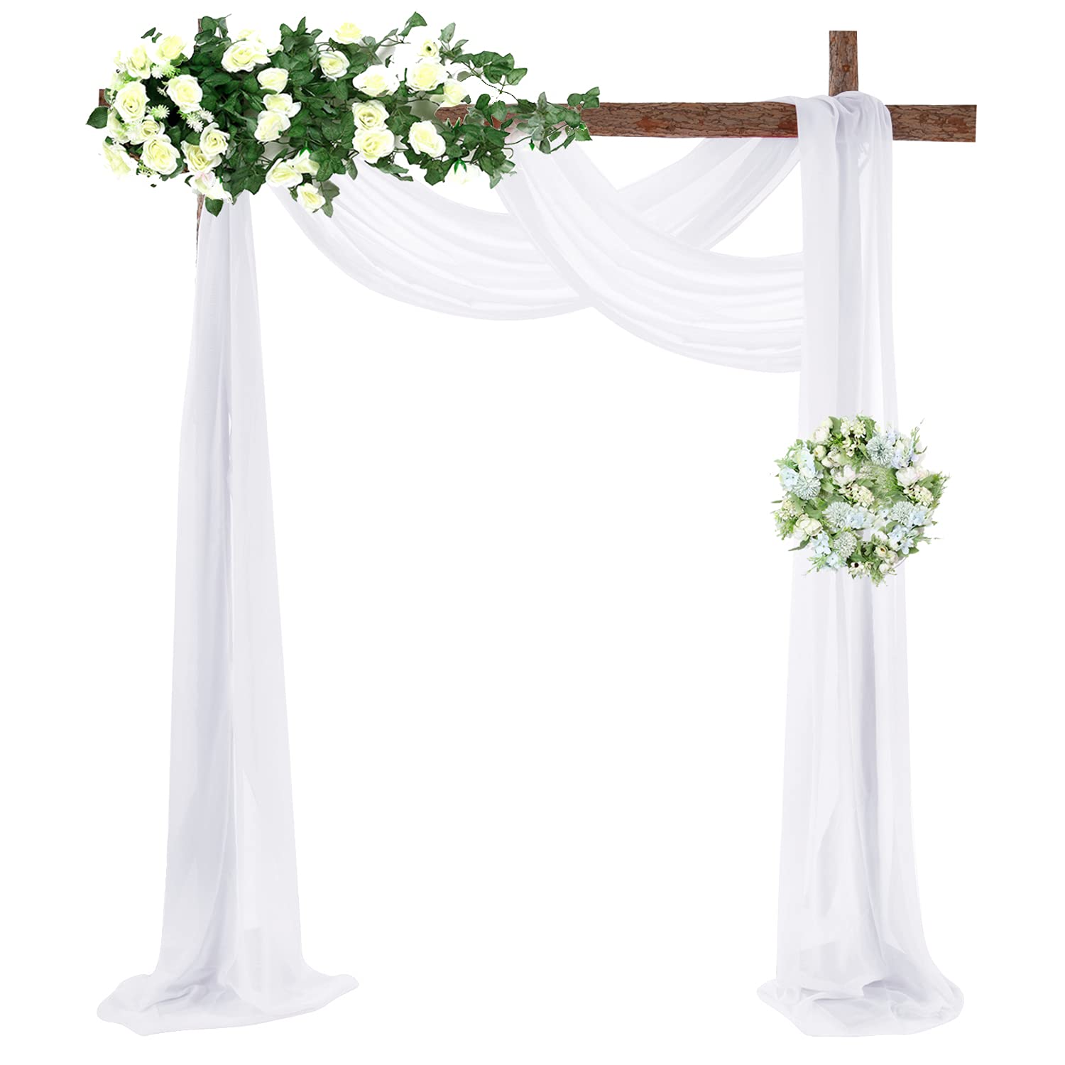 MINGPINHUIUS Wedding Arch Draping Chiffon Fabric Drapery Wedding Arch Drape for Parties Ceremony Ceiling Wedding Arch Reception Drapery Backdrop Decoration, 2.3ft x18ft (White, 2 Panels)