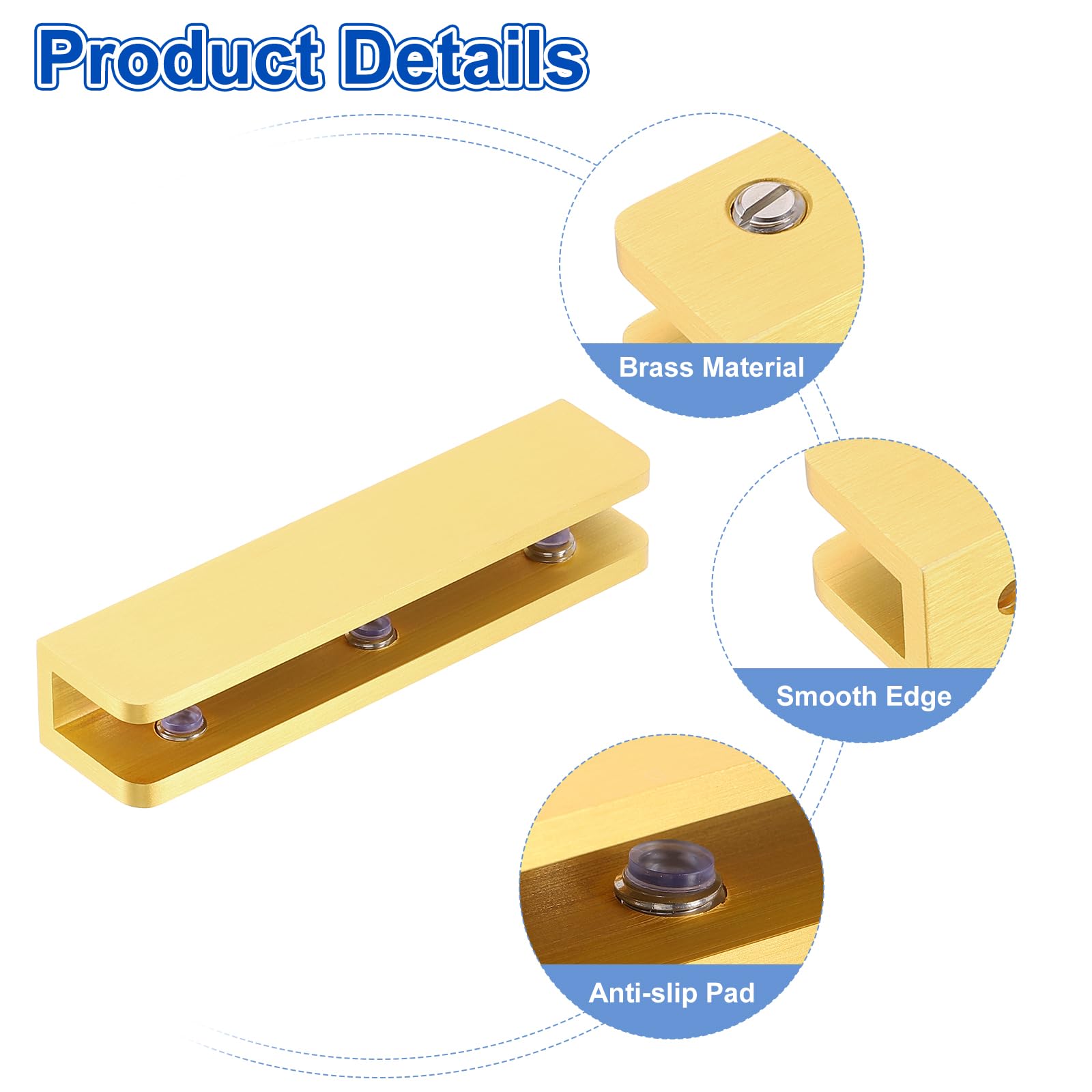 QUARKZMAN 8Pcs Soporte Para Estante De Vidrio, Soporte Ajustable De Latón Sólido Para Estante De Vidrio, Soporte Para Estante De Vidrio De Pared Para Vidrio De 8-10mm (0.31"-0.39"), Dorado