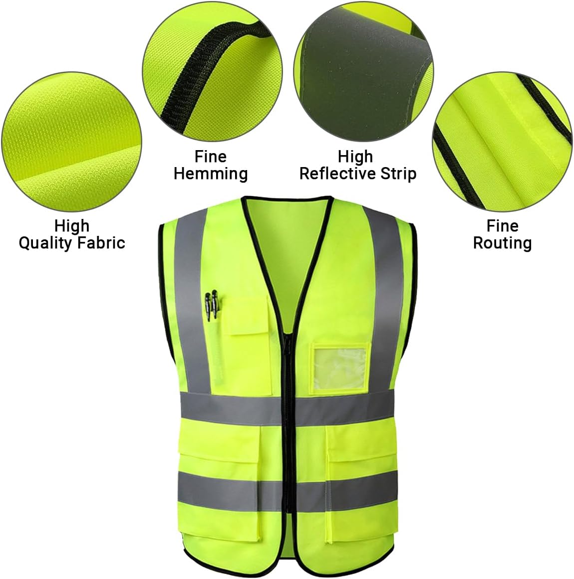 Custom Safety Vest 2 High Visibility Reflective with Pockets Zipper Personalized Logo for Men Unisex Construction Workwear - Image 5