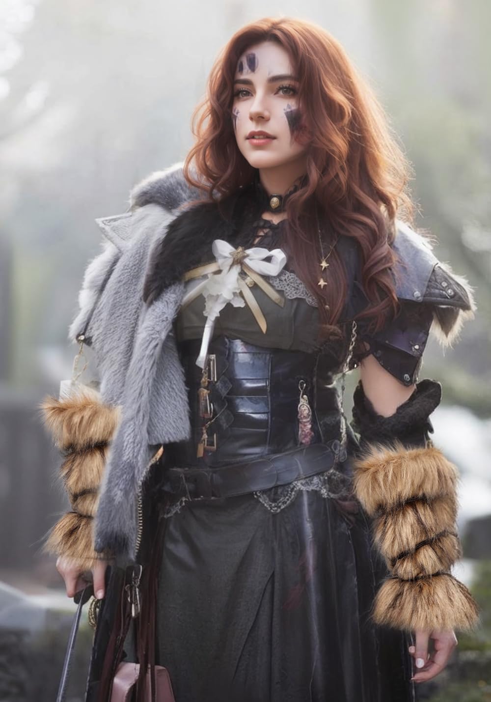 PROCOS Medieval Faux Fur Warmer Arm Wrap Fuzzy Cover Artificial Fur Barbarian Wrist Band Arm Guards for Halloween Costumes - Image 6