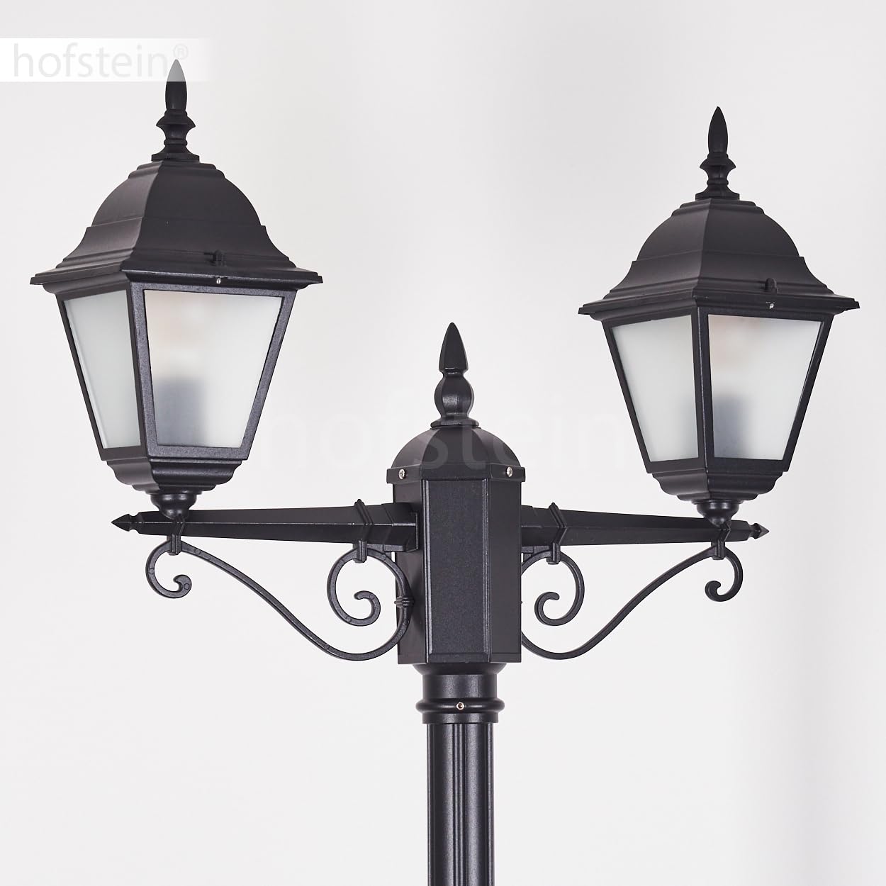 Lampa zewnętrzna Naofe, oświetlenie ścieżki z metalu/szkła w kolorze czarnym/mlecznym szkłem, kandelabr o antycznym wyglądzie, wysokość maks. 220 cm, oświetlenie ogrodowe IP44, 2 x E27, bez żarówki
