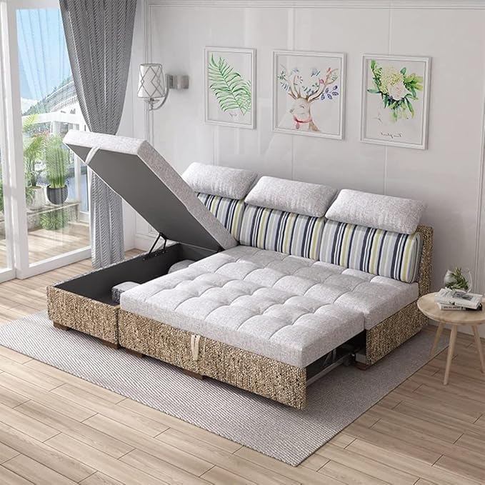 A to Z Furniture Sofa Cum Bed l Shape Classic Fabric & Valvet Tufted Sofa Living Room and Office Bedroom Storage Chaise (Beige) (B0DC161WGD) Amazon Price History, Amazon Price Tracker