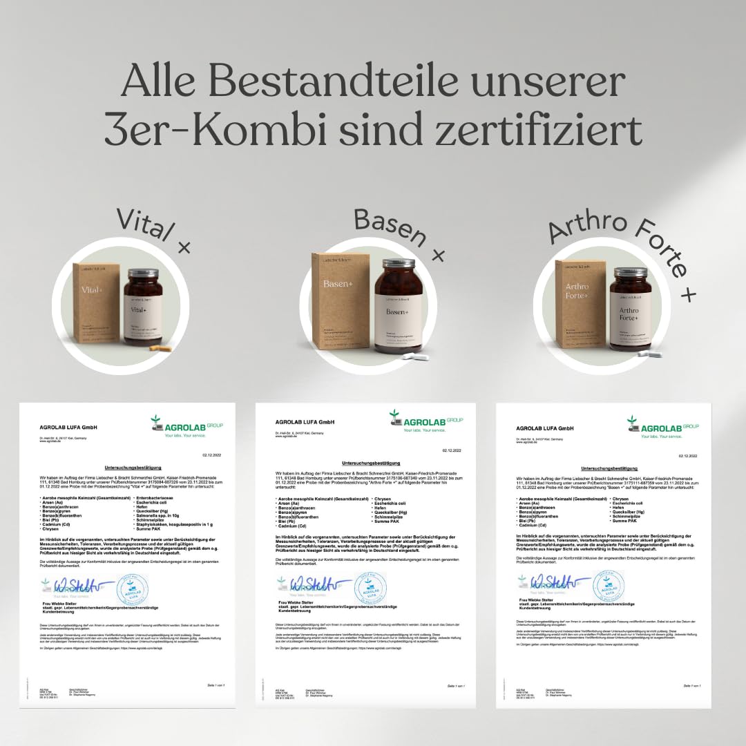 Liebscher & Bracht Premium Nahrungsergänzungsmittel 3er-Kombi: 1x Vital+ / 1x Arthro Forte+ / 1x Basen+ für 2 Monate, vegan, lactose- & glutenfrei, laborgeprüft