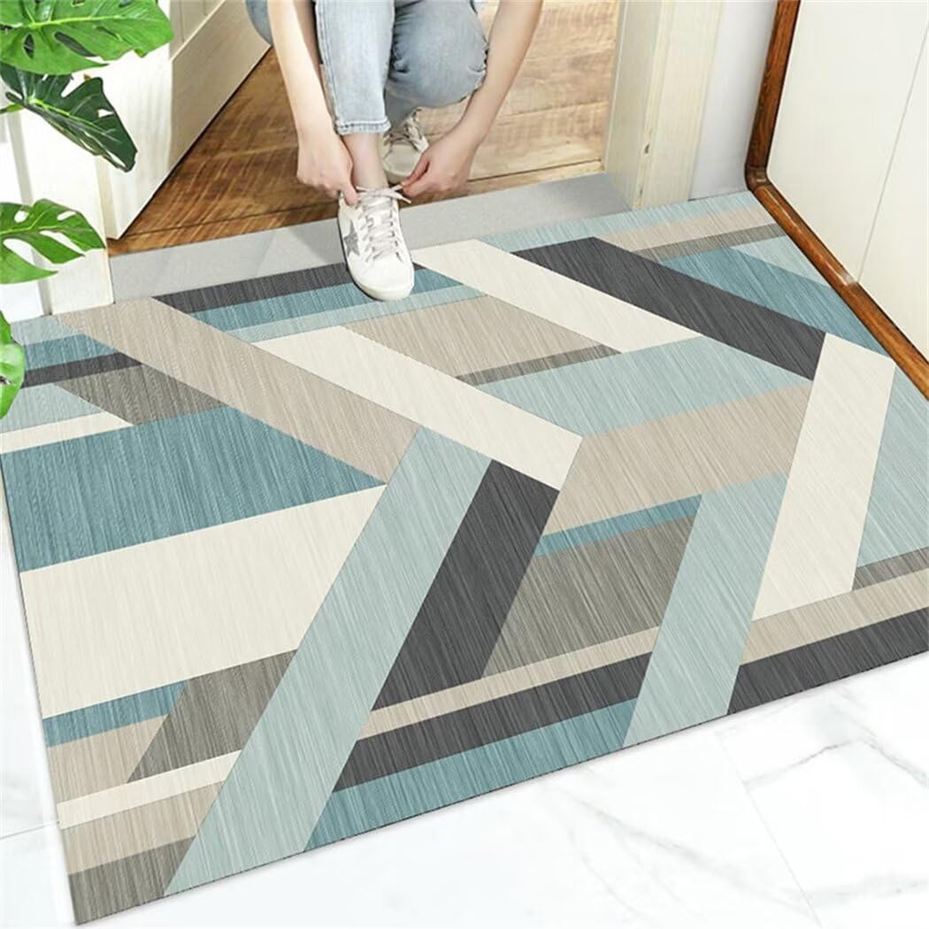Tapis à sticker géométrique moderne bleu 160x200cm lavable pour salon