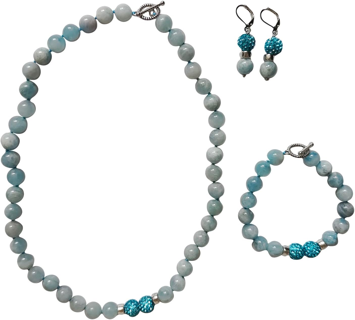 Natural Gemstone Handmade Bead Jewelry Set for Women Necklace Earring and Bracelet Set Boho Collar Jewelry Dangle Earrings Clasp Metal Fashion Jewelry Set - Image 2