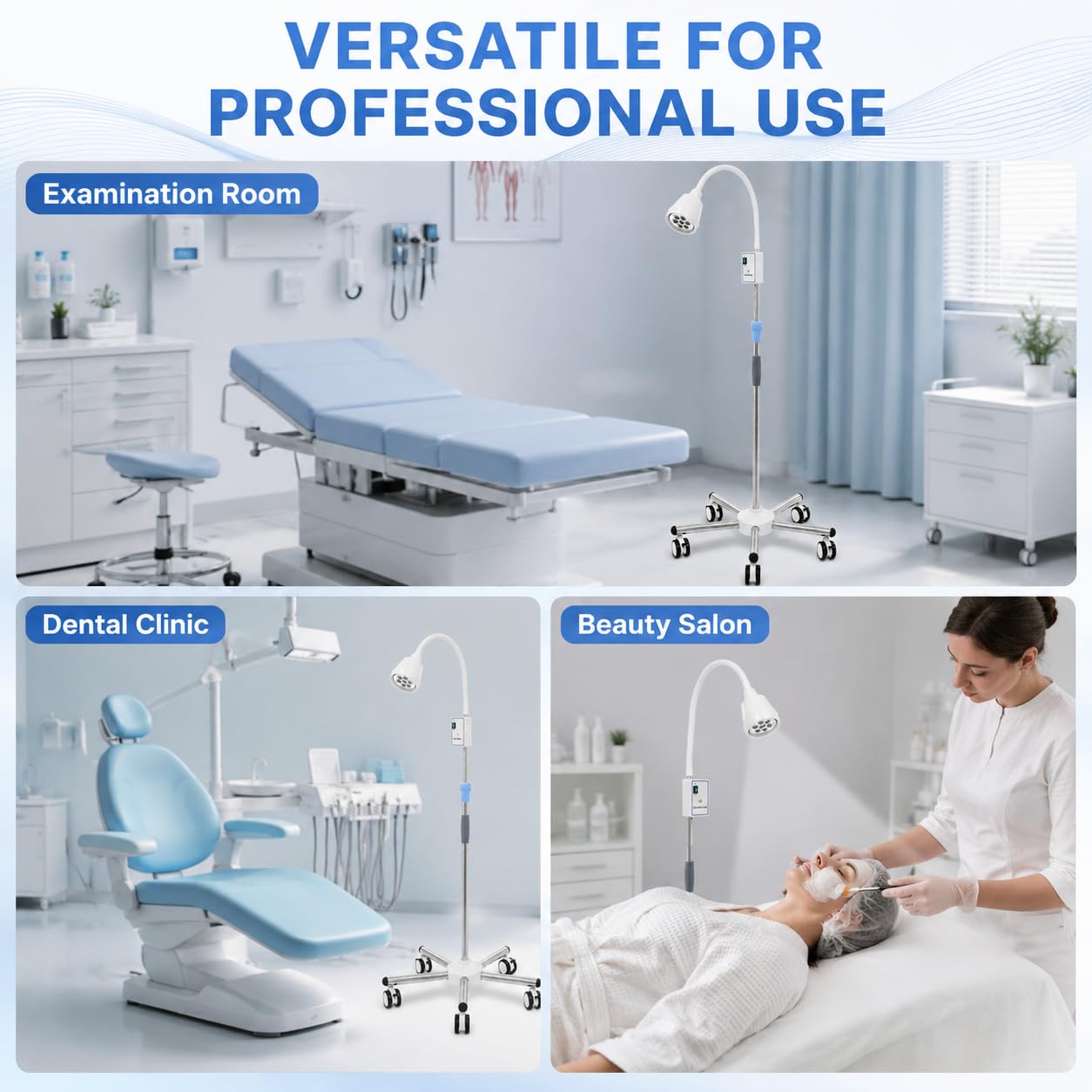 Lampe Chirurgicale Médicale Dentaire Rotation à 360° LED Lampe D'examen Chirurgical Type Support De Sol Avec Roues,Pour Usage Ambulatoire, Dentaire, Familial (Avec 5 roulettes)