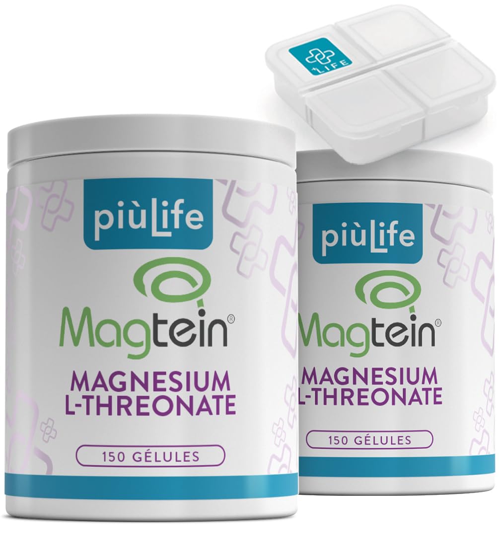 Magnesium Threonate Magtein, 2000 mg PiùLife – 300 Gélules | 164 mg de Élémentaire, Complément pour Mémoire et Concentration, Sans Gluten et Sans Lactose, Vegan