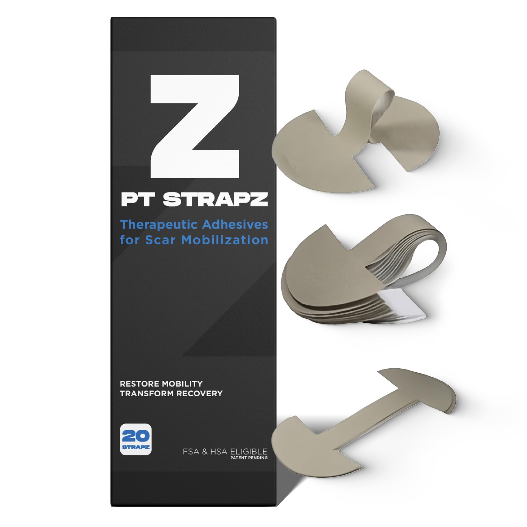 PT StrapZ Non-Elastic, Therapeutic Adhesive, Scar Tissue Mobilization, Scar Tissue Stretching, Therapeutic Tool to aid Recovery from Surgery or Trauma Health & Personal Care (20 strips)