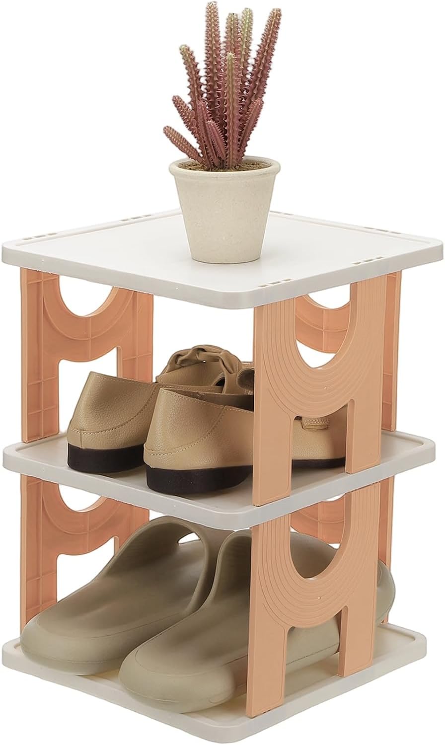 sourcing map 3-Tier Free Standing Shoe Racks, Vertical Narrow Stackable Organizer Shoes Storage Shelf for Front Door Garage Entrance Closet and Small Space, Pink