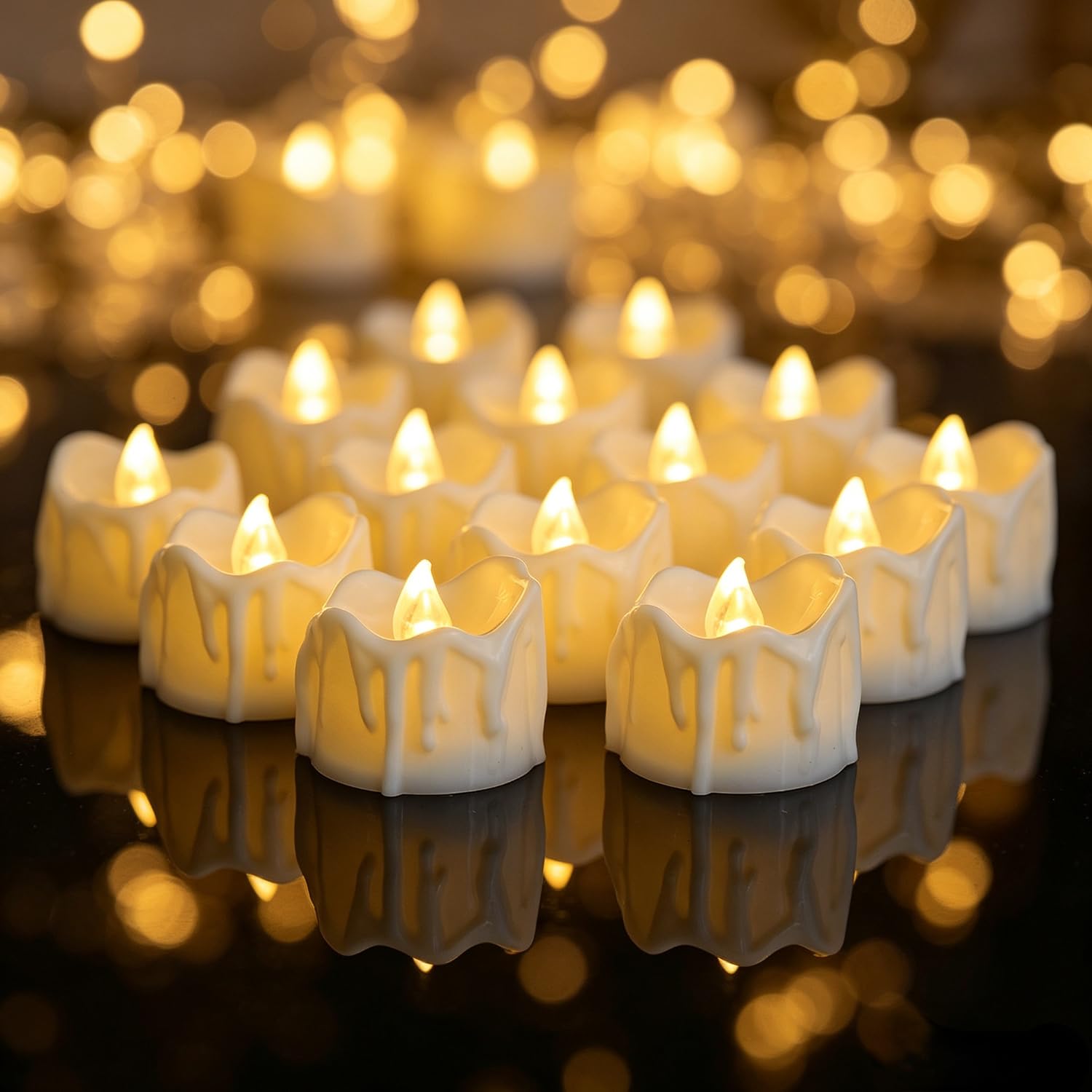 4-12 pcs Realistic and Bright Battery Operated Flameless LED Tea Lights Candles,Crystal Electric Fake Candles for Halloween Valentine's Day Weddings Christmas Party Festivals Decoration in Warm Yellow