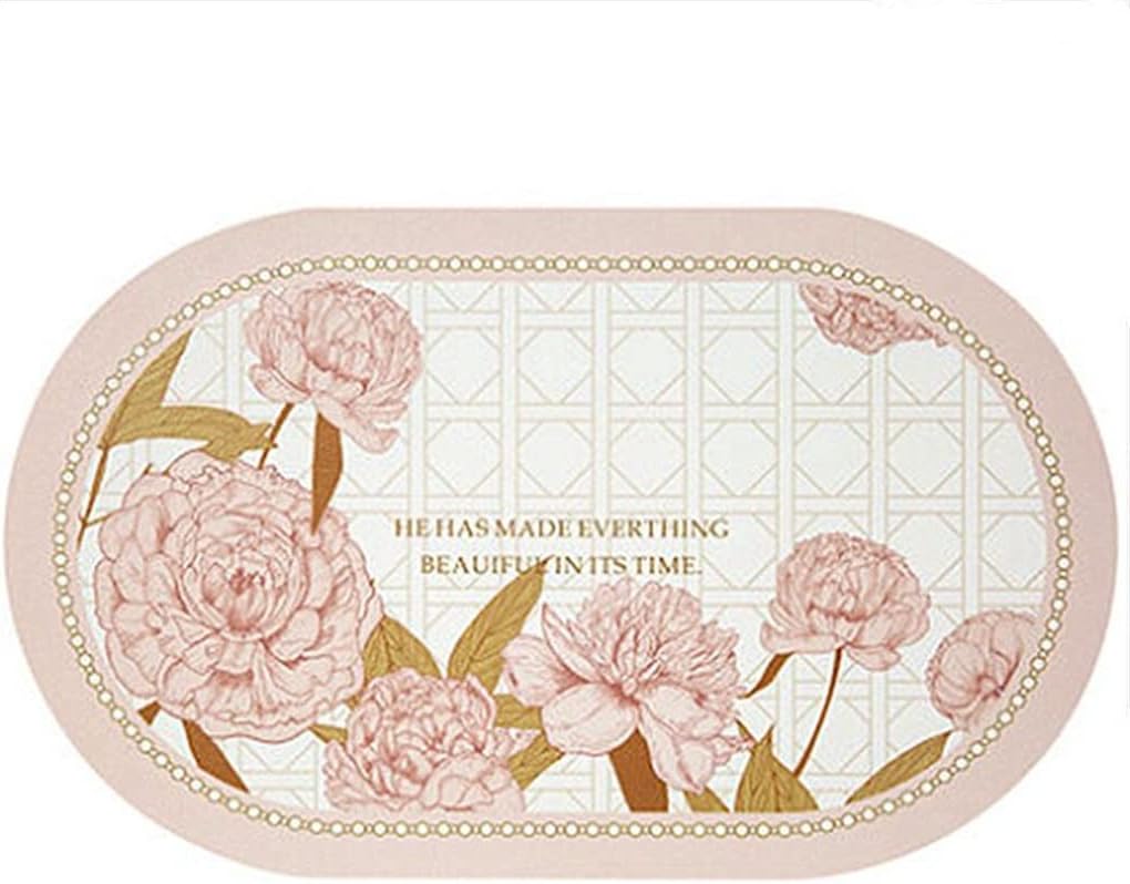 HBJWOV Oval Leather Floral Pattern Table Mat Anti-Slip Table Mat Insulated Coffee Coaster(E,45 * 28cm)
