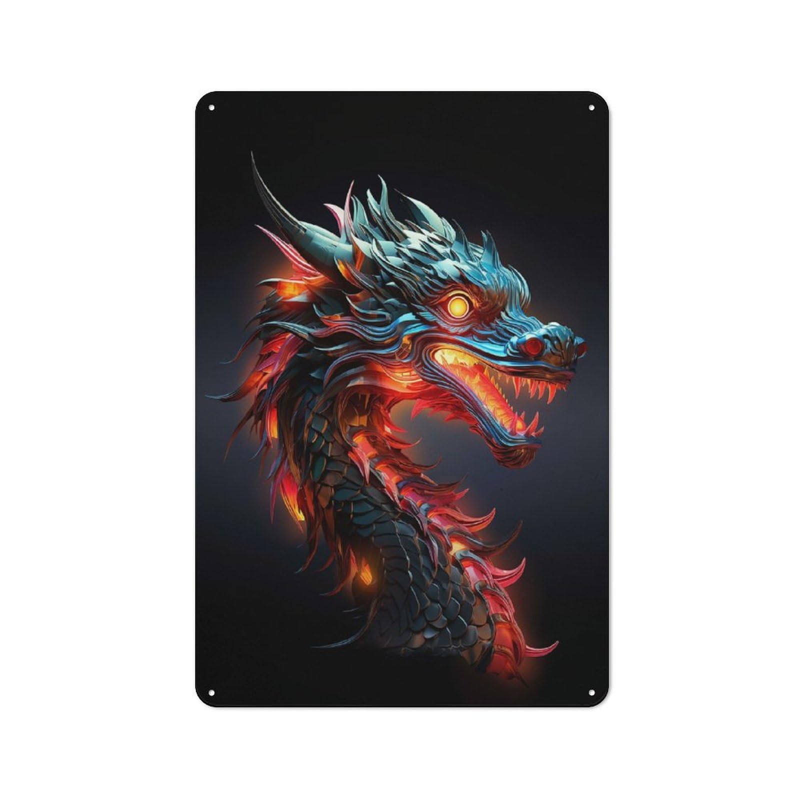 Junmoney Style-24 Metal Wall Sign 30X20cm Featuring Chinese Dragon For Café Or Restaurant, For An Autumn Wall Display In Café And Restaurant