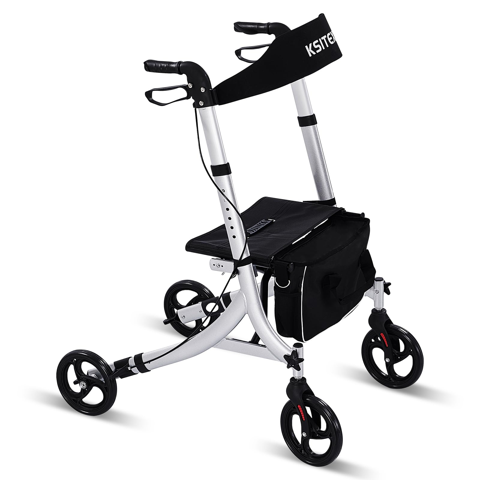 Rollator Walkers for Seniors,Rolling Walker with Backrest 300lbs, Folding Walking Aid with Seat and Brakes, Aluminum Heavy-Duty Drive Walker with Adjustable Handles, 8