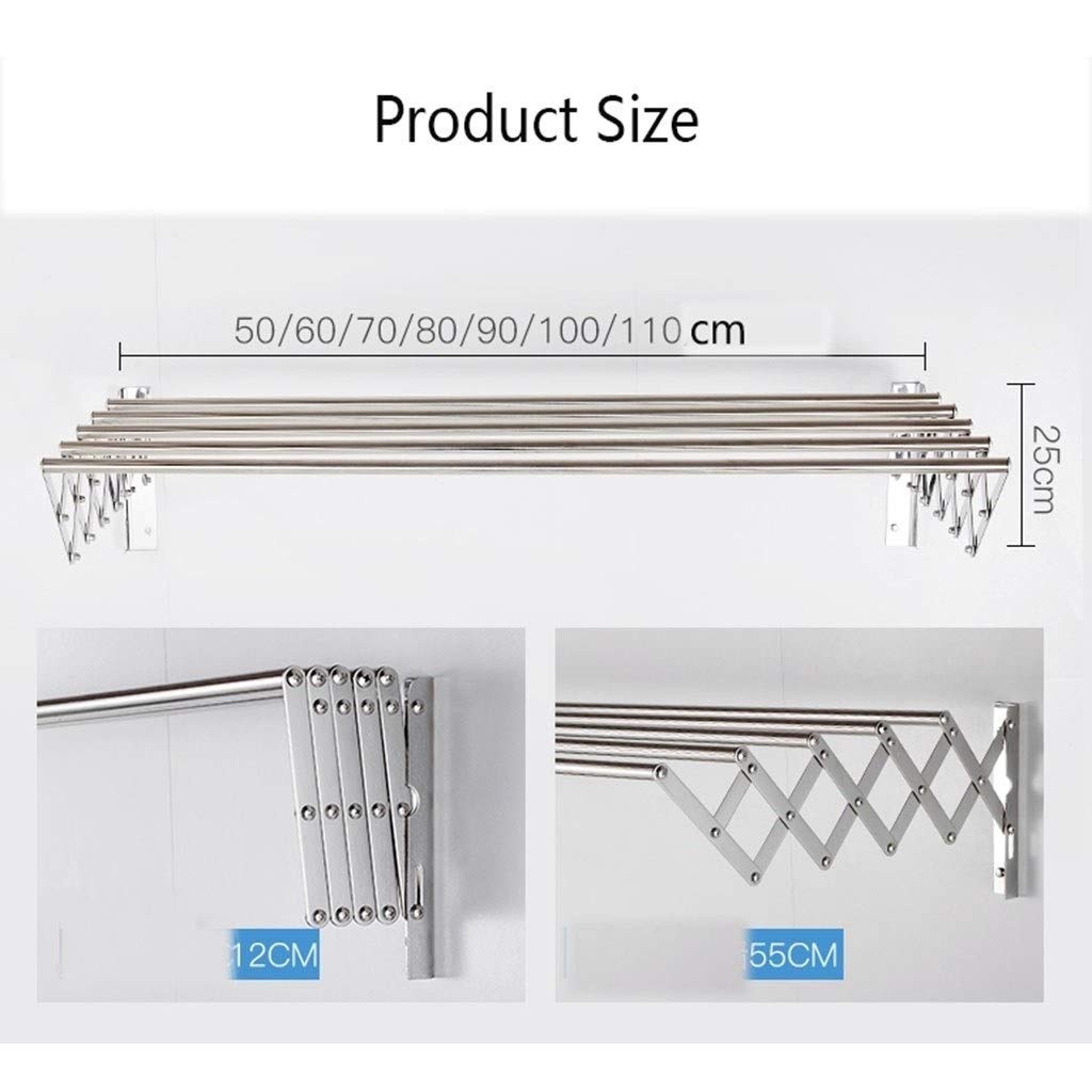 Estante de secado de pared de acero inoxidable que ahorra espacio, soporte retráctil para toallas con Hu Capaci para uso en interiores y exteriores (60 cm)