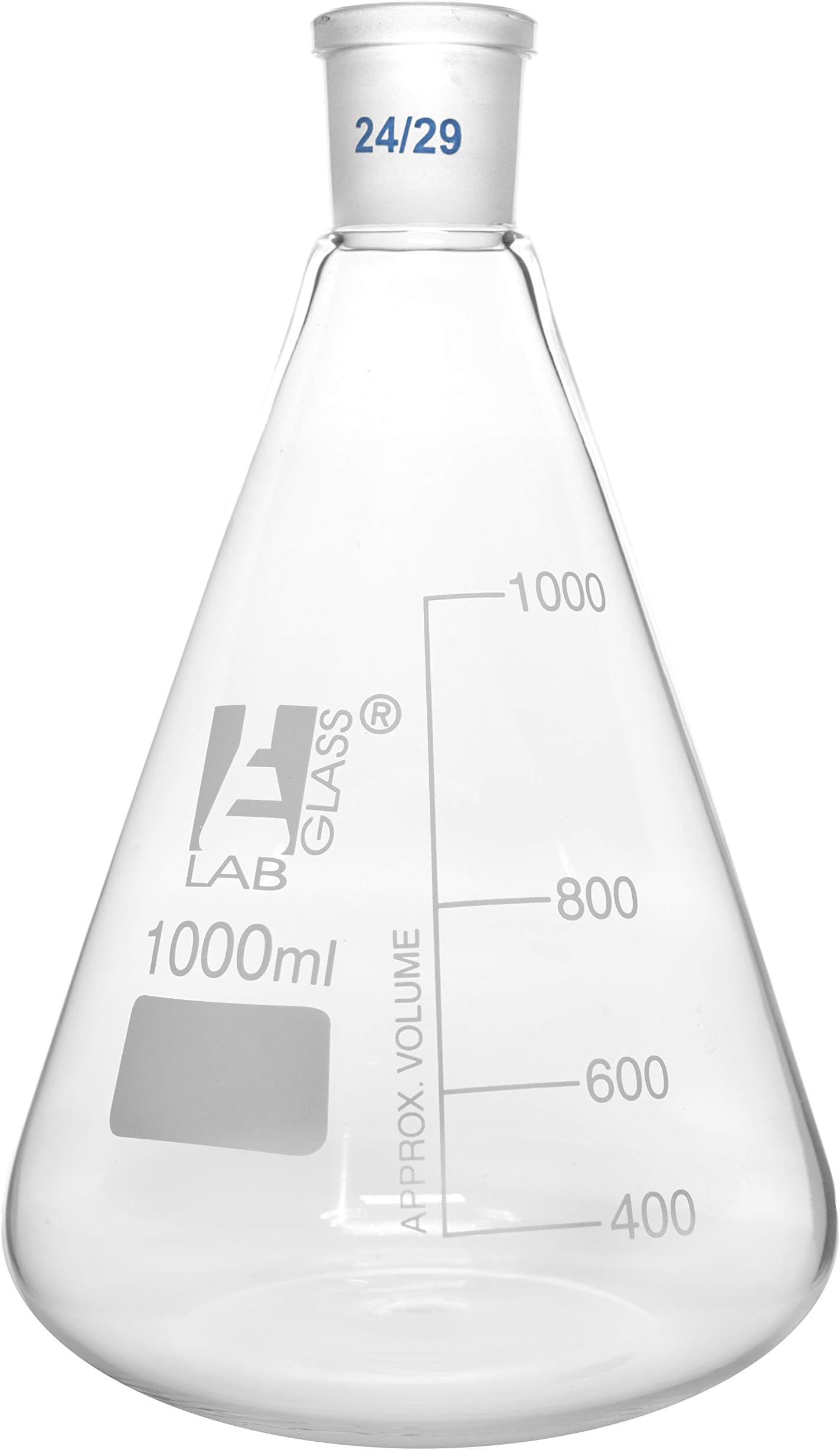 EISCO Erlenmeyer Flask, 1000ml - 24/29 Joint, Interchangeable - Borosilicate Glass - Conical Shape, Narrow Neck