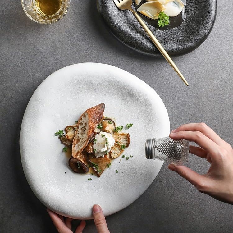 モダンな大型ディナープレート 8インチセラミック洋風プレート 特殊形状 フュージョン 前菜 ホテル レストラン 不規則な食器 積み重