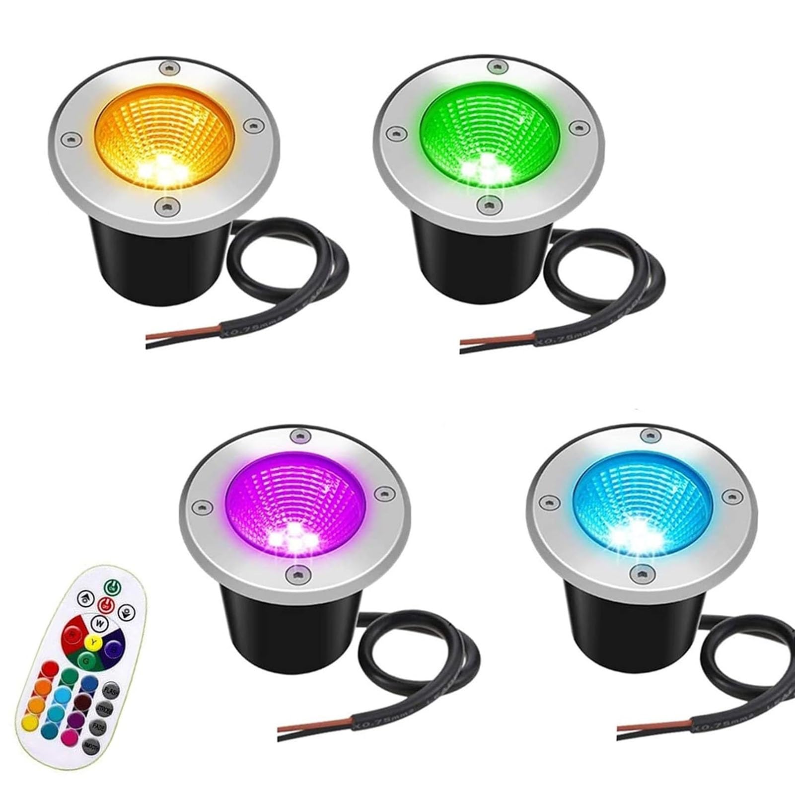 Zewnętrzne reflektory LED 4 sztuki - 3 W reflektor podłogowy, reflektor wpuszczany LED RGB, 12 V-24 V światła punktowe na ziemi, wbudowana lampa podłogowa do ogrodu IP65, reflektor LED (3 W (12 V))