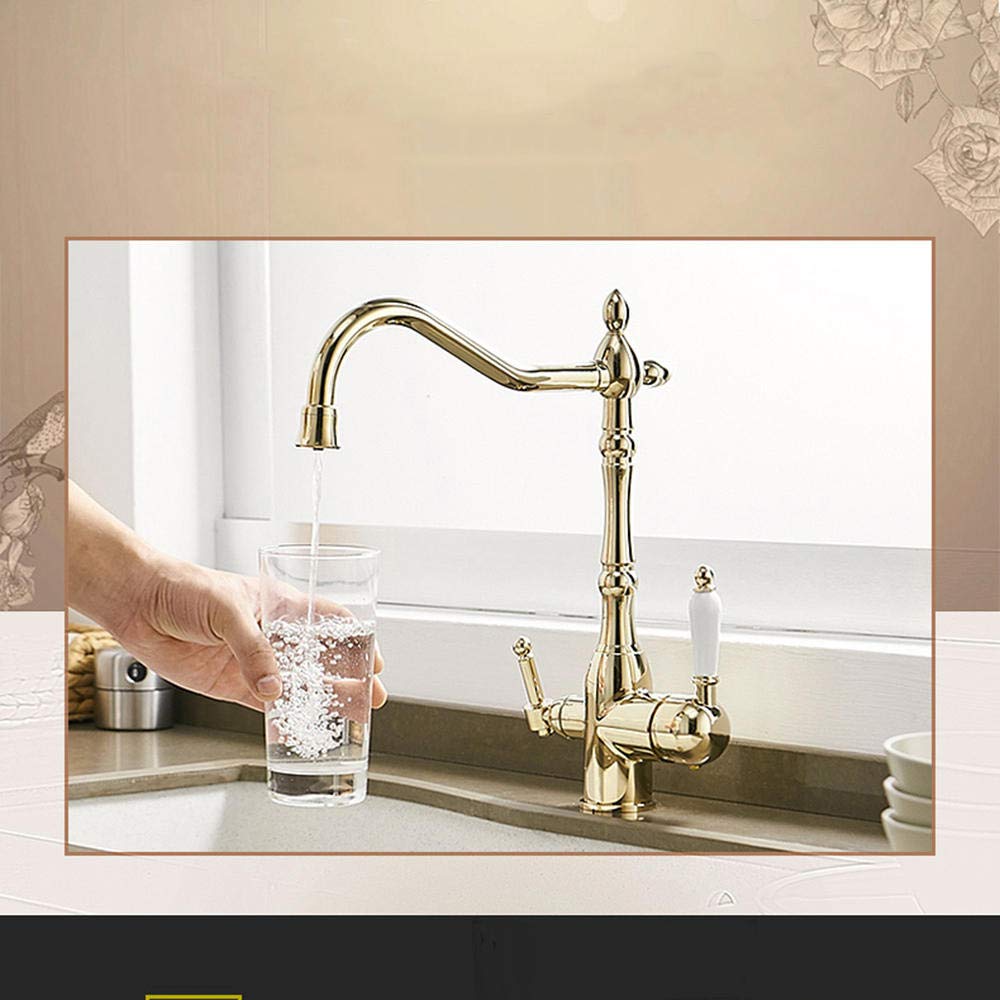 Grifo 3 vias osmosis con dos salidas combinadas caliente fría agua Pura 3 En 1 con sistema de osmosis-grifo cocina dorado