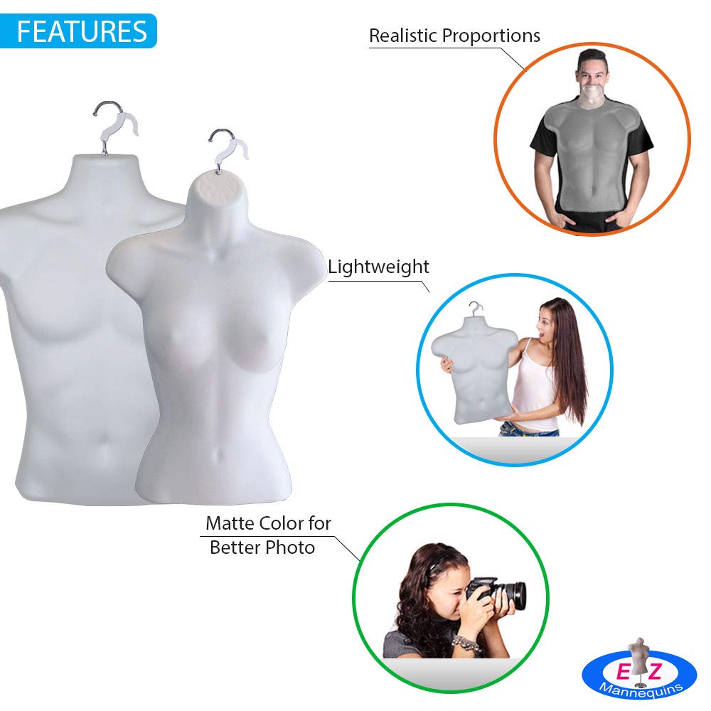 Buy EZMannequins Male and Female Mannequin Torso Set, Dress Form