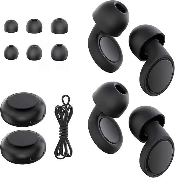 Jayine 2 Pairs Ear Plugs for Sleeping, Soft Full Silicone Ear Plugs for Noise Reduction 25dB, Reusable Hearing Protection Earplugs for Concert, Focus, Noise Sensitivity, 8 Ear Tips in S/M/L - Black