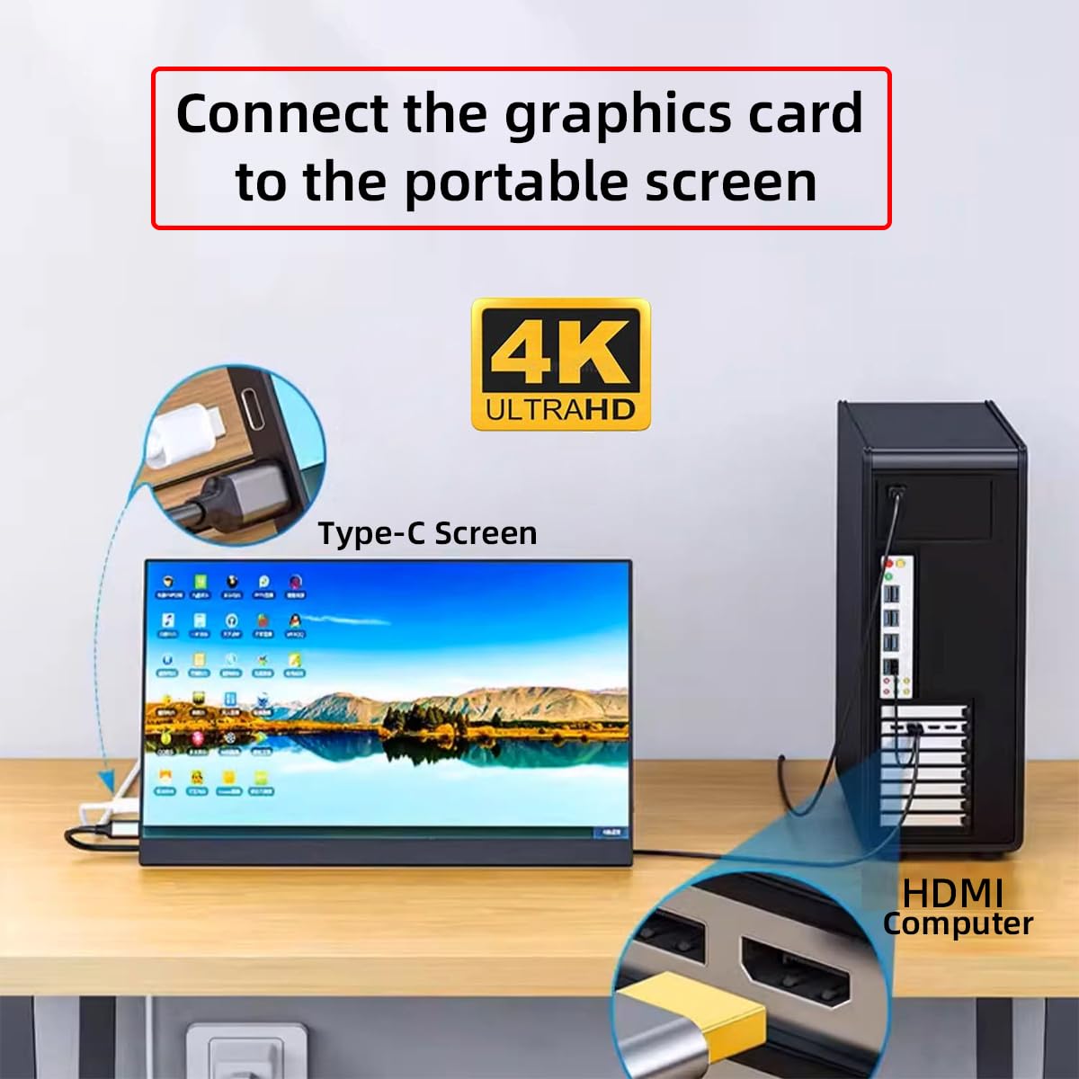 CY Cavo HDMI 4K invertito da sorgente a tipo C USB-C touch screen maschio HDTV per monitor laptop 2,0 m