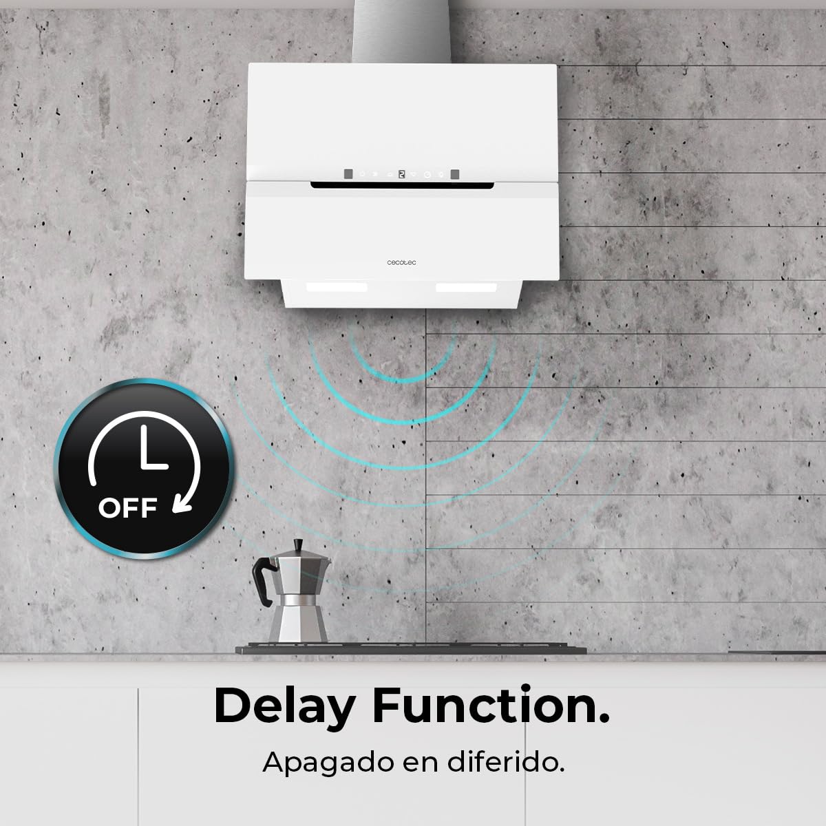 Cecotec Campana Extractora Decorativa 60Cm Bolero Flux Dt 608010 Glass White A++. Acabado Vidrio Blanco, Chimenea Inox, Succión 800M3/H, Motor 210W, Apertura Automática, Filtro Carbono