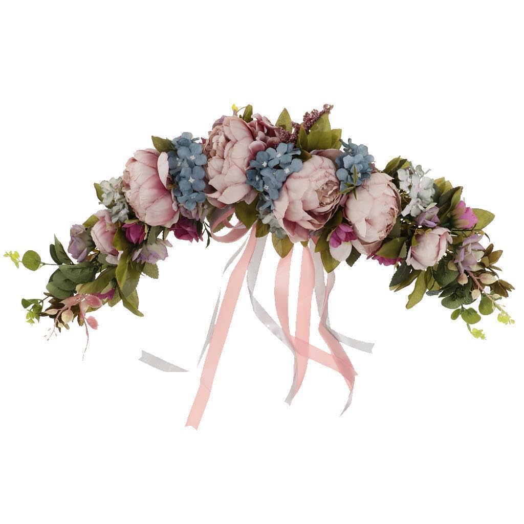 Zambuph Gorgeous Front Door Flower Wreath Silk Peony Lintel Flower Beautifully Enhancing Home Decorations During Festive Occasions Home Wall Garland Wreath
