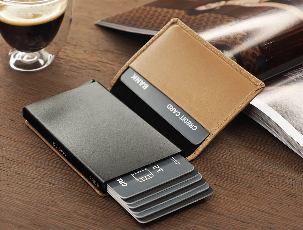 PULARYS - YOGA Wallet - Made of Italian Leather - RFID Protection - Holds up to 8 Cards - Gradual Ejection Mechanism - For Men & Women - Minimalist Design - Beige Colour image 3