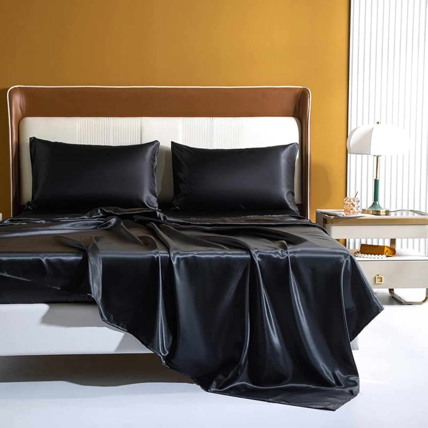 Satin Silky Bedsheet Set Pillow Covers - for Facial Beauty Hair and Health Care Faux Silk Fabric- Deep