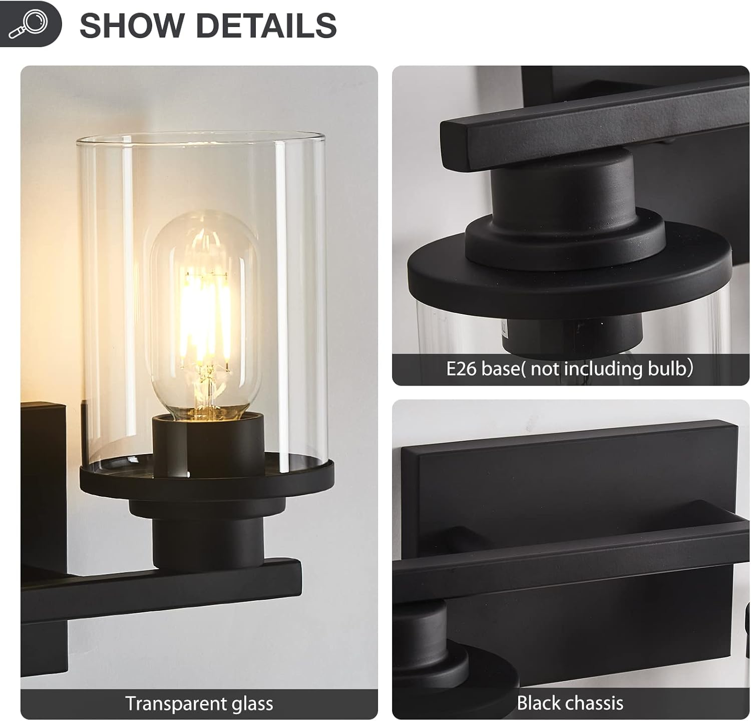 Matte Black 5-Light Bathroom Vanity Fixture with Glass Shades