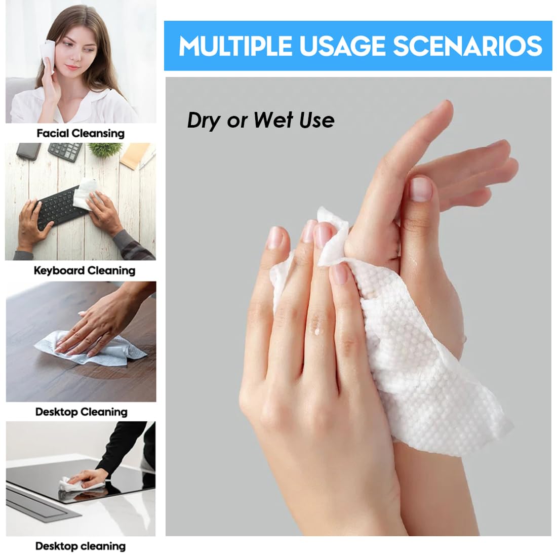 100 Pcs-Disposable Face Towels, Disposable wipe,Facial Cleansing Cloths & Towelettes,Disposable Cleansing Towels,Remover Dry Wipes, Ultra Soft,Soft & Skin Friendly Face Towelettes Disposable - Image 5