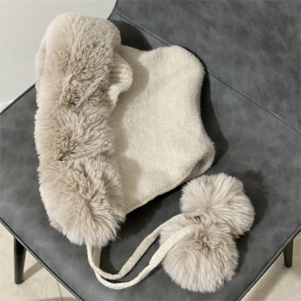 Bear Ear Lei Hat Knitted Hat Thicken Plush Cold Hat All-Match for Winter Daily Wear Morning Workout Pink