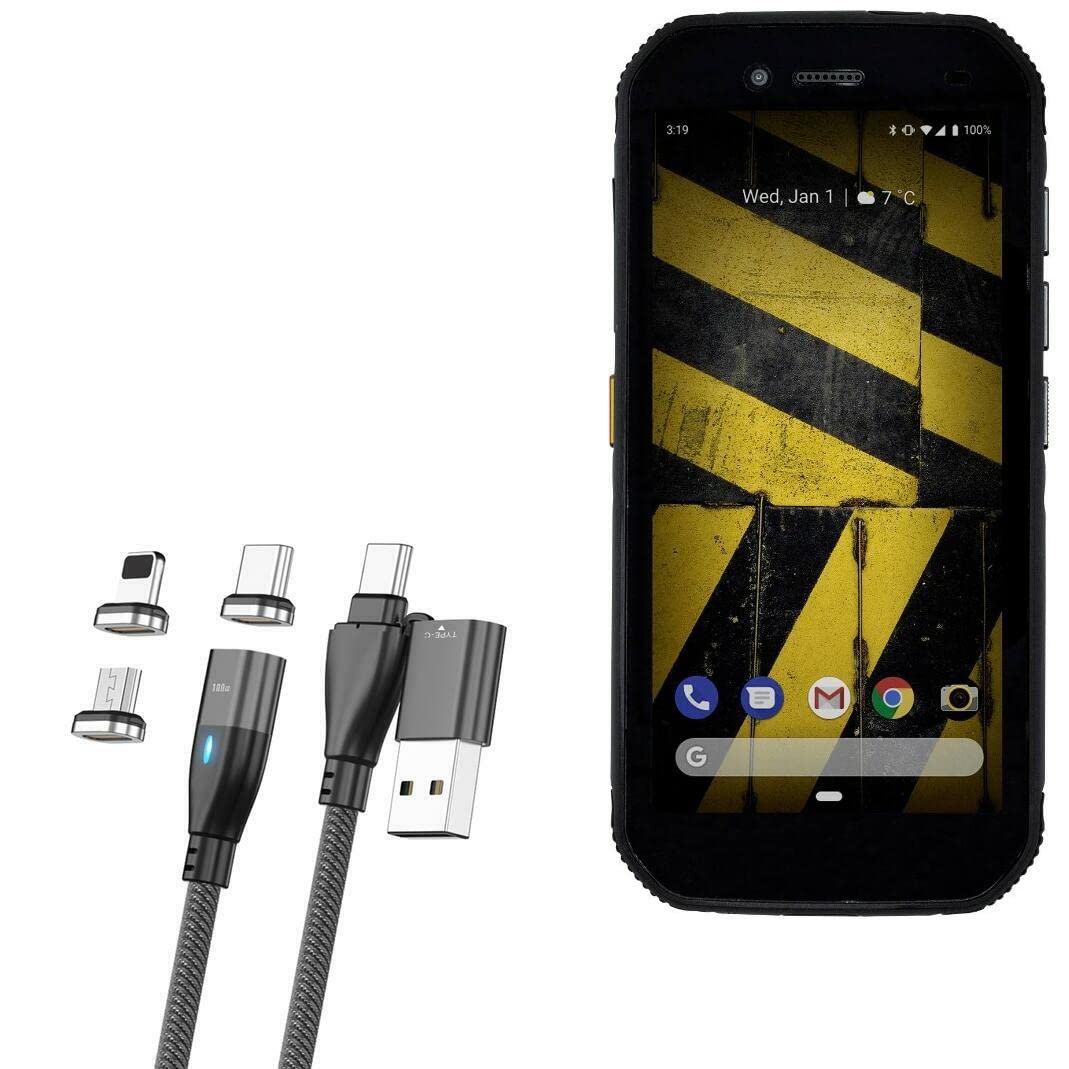 BoxWave Cable Compatible with CAT S42 H+ - MagnetoSnap PD AllCharge Cable (100W), Magnet PD 100W Charging Cable USB Type-C Micro USB for CAT S42 H+ - Jet Black