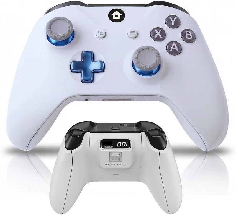 NineBit Controlador Inalámbrico para Xbox Series X|S, Xbox One X|S, Xbox One y Windows PC, Controlador de Juegos Bluetooth con Batería Recargable de 1400mAh, Pantalla de Alimentación LED, Doble Vibración, Joysticks Gamepad de Precisión, Blanco