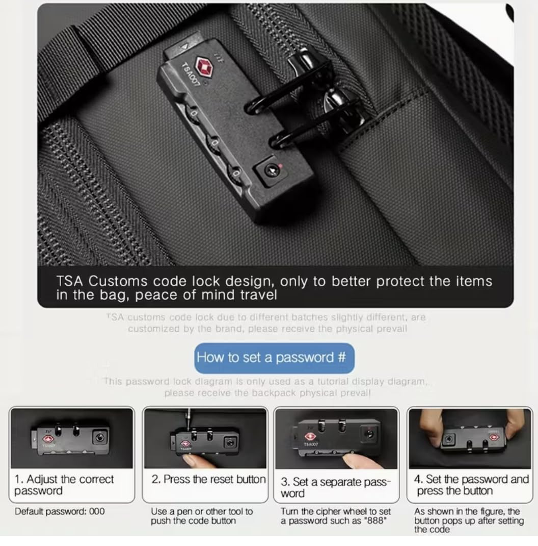 Sac à dos de voyage à compression sous vide avec serrure à combinaison, compartiment pour ordinateur portable de 17 pouces et manchon de chariot - Sac à dos robuste de haute qualité pour la randonnée