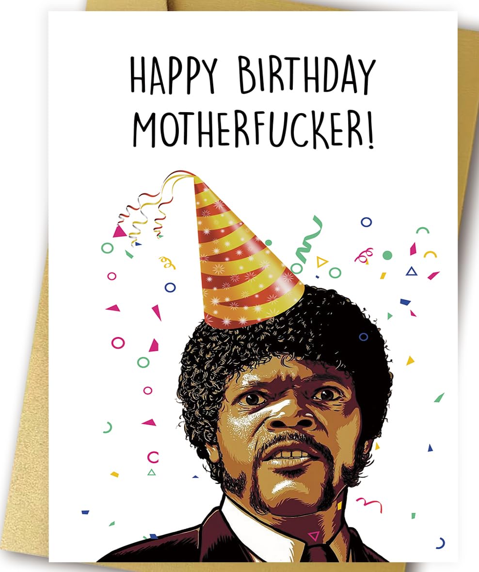 OJsensai Funny Samuel L Jackson Birthday Card, Pupl Fiction Card for Friend, Humorous Bday Card for Him Her, Rude Card for Boyfriend