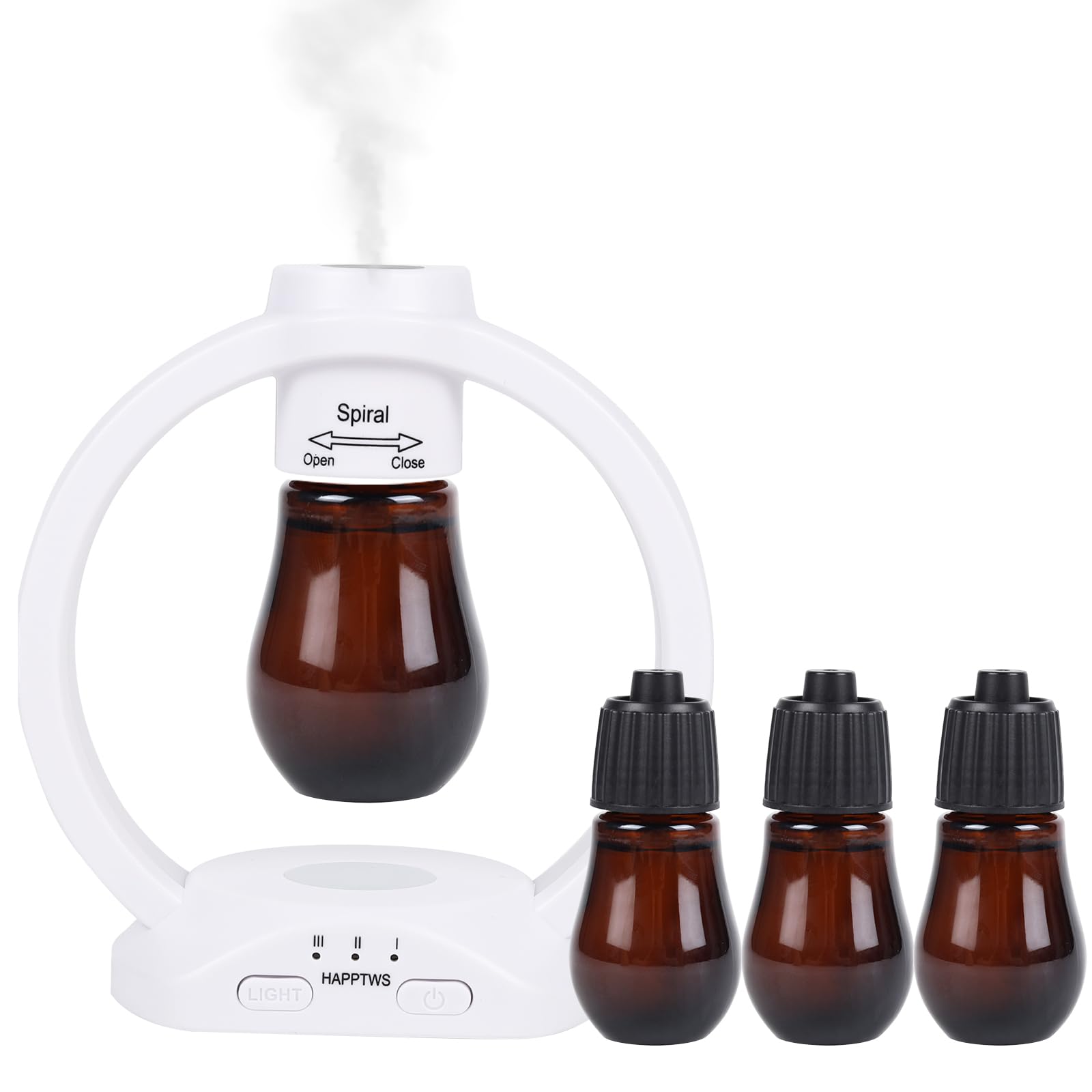 HAPPTWSWaterless Essential Oil Diffuser - 3 Time Settings, Adjustable Mist, Rechargeable & Portable - Ideal for Bedroom, Yoga Room, Office - White